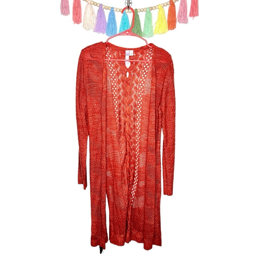 Alya Scarlett Open Knit Cardigan Duster with Braided Back Size Medium